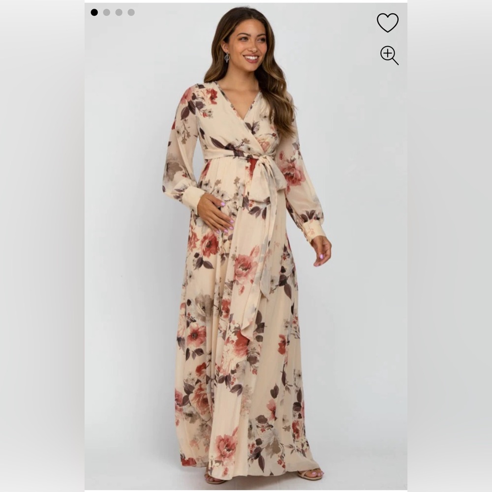 Cream Floral Chiffon Maternity Maxi Dress